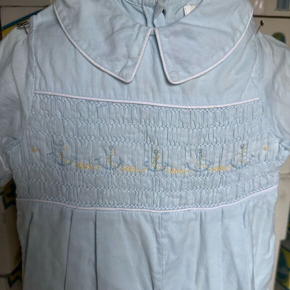 Strasburg Light Blue Baby Romper with Peter Pan Collar - Picture 2 of 4